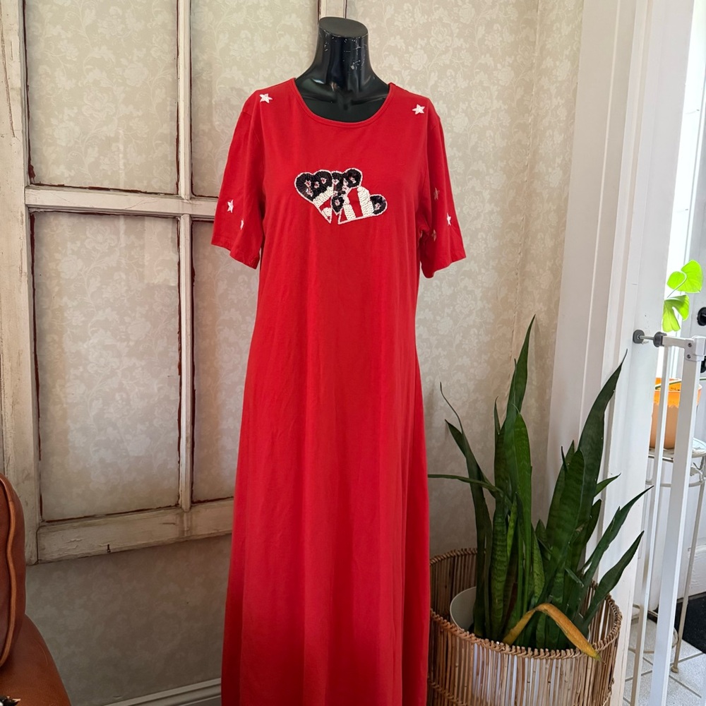 Red White Blue Maxi Patriotic Flag 100% Cotton T-shirt Dress 4th of July Large